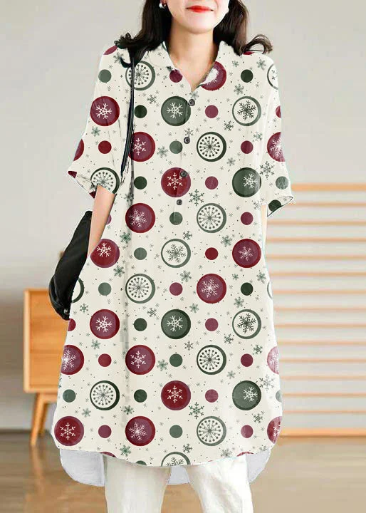 Jade white-snowflake Linen Women Casual Linen Shirt Dress Unleash Your Trendy Side