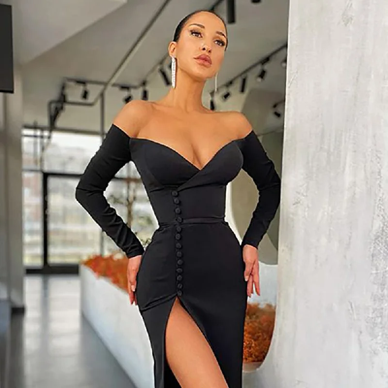 BerriesJam - Long Sleeve Off Shoulder Bandage Dress Dive Into Trendy Styles