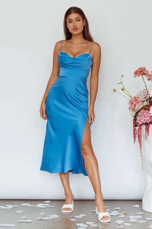 Giorgette Side Split Midi Dress Blue Stay Ahead In Style