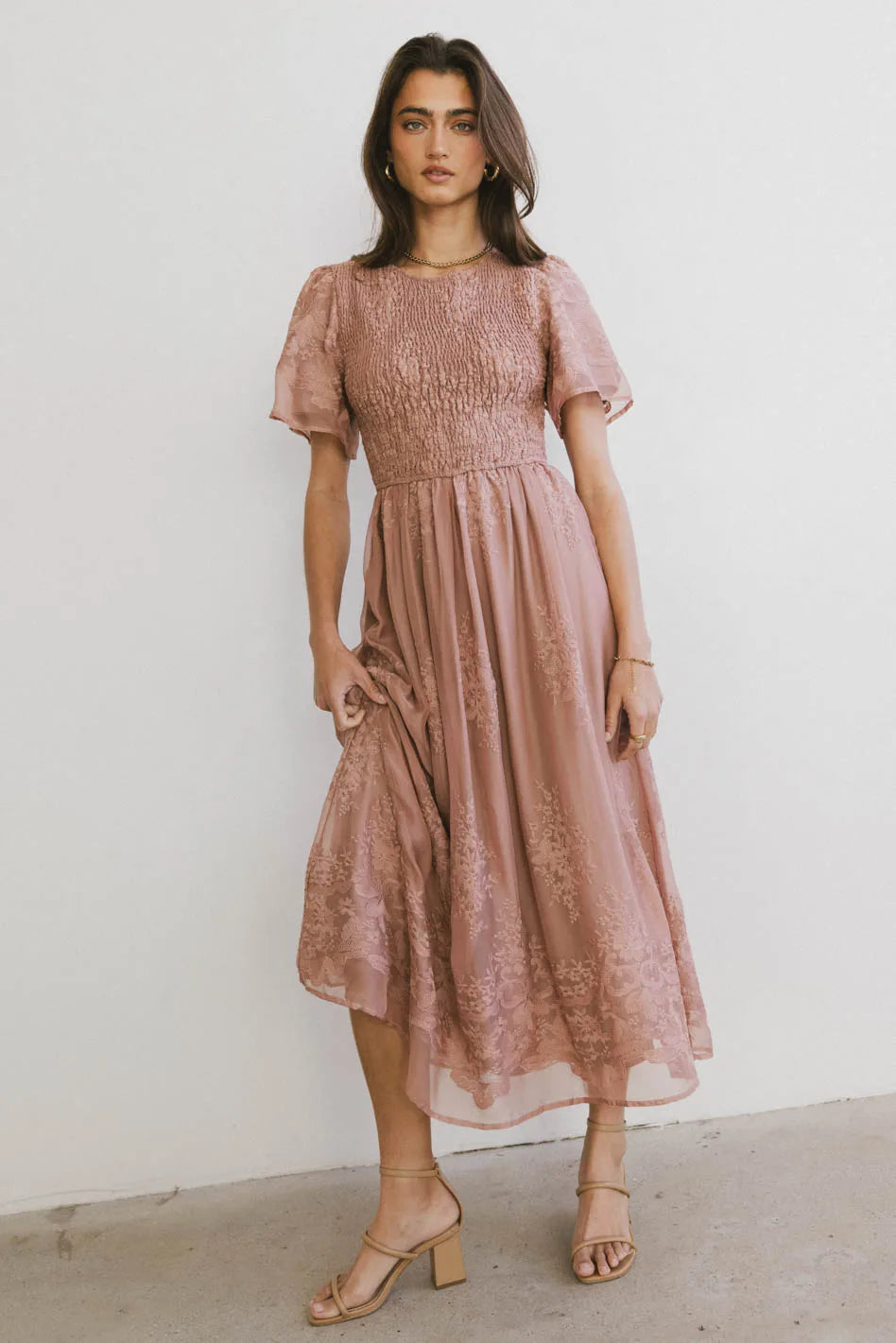 Alora Embroidered Dress in Dusty Rose Clearance Sale, All Cheap