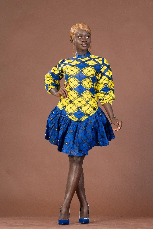 Ana Ankara Mini Dress | Yellow and Blue African Print Step Ahead, Lead The Trend