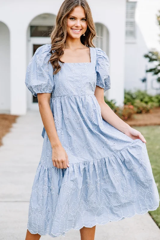 Good Days Ahead Blue Eyelet Midi Dress End Of Month Blowout