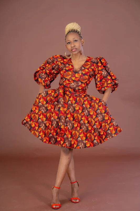 Joke Ankara Midi Dress | Brown and Orange African Print New Styles Just In