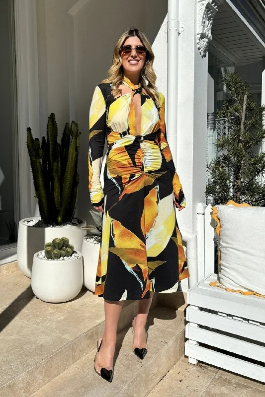 Petals Of Paradise Long Sleeve Midi Dress Print Spring Fashion