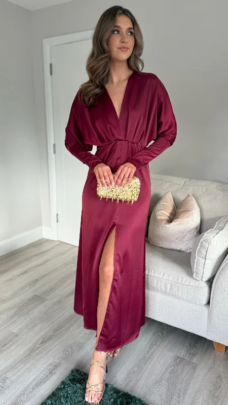 Sienna Burgundy V Neck Midi Dress Style Versatile Women's Collection