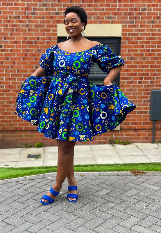 Beau Ankara Short Mini Dress | Blue African Print Trend Setting Threads