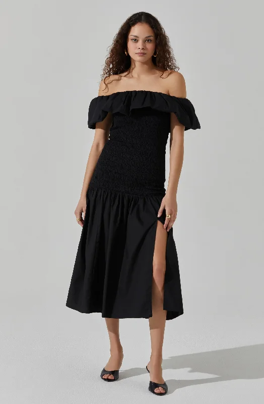 Shirred Off Shoulder Ruffle Dress Unleash Your Trendy Side