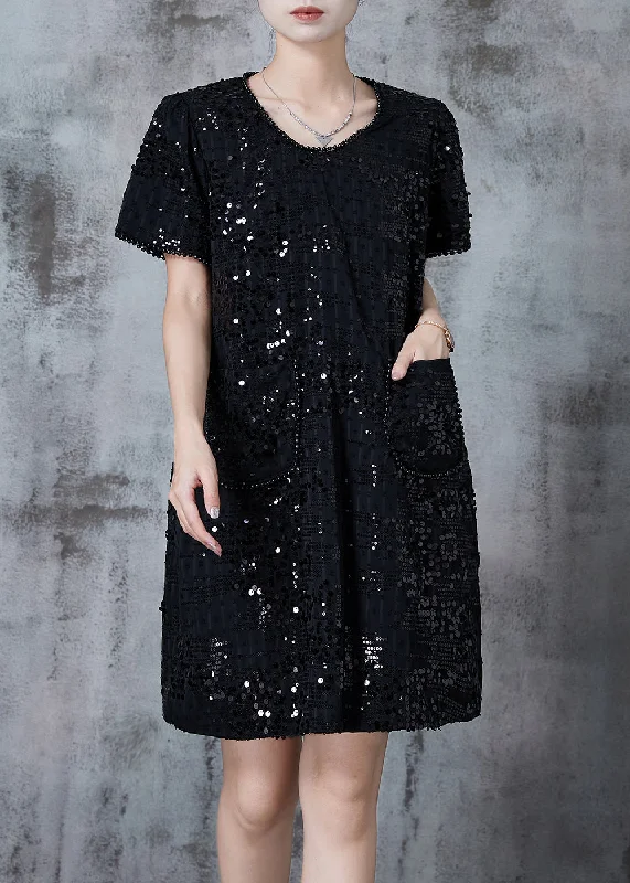 Elegant Black Sequins Nail Bead Party Dresses Summer Season Sale