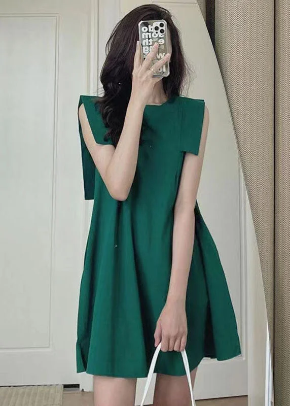 Women Green Slim Fit Original Design Cotton Mid Dress Sleeveless Chic Wardrobe Essentials