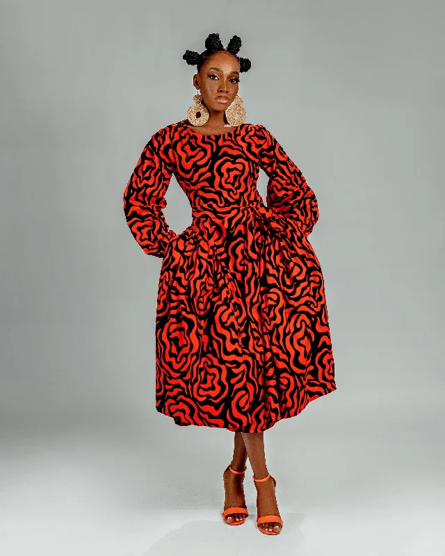 Lucia Ankara Midi Dress | Orange African Print Trendy Styles