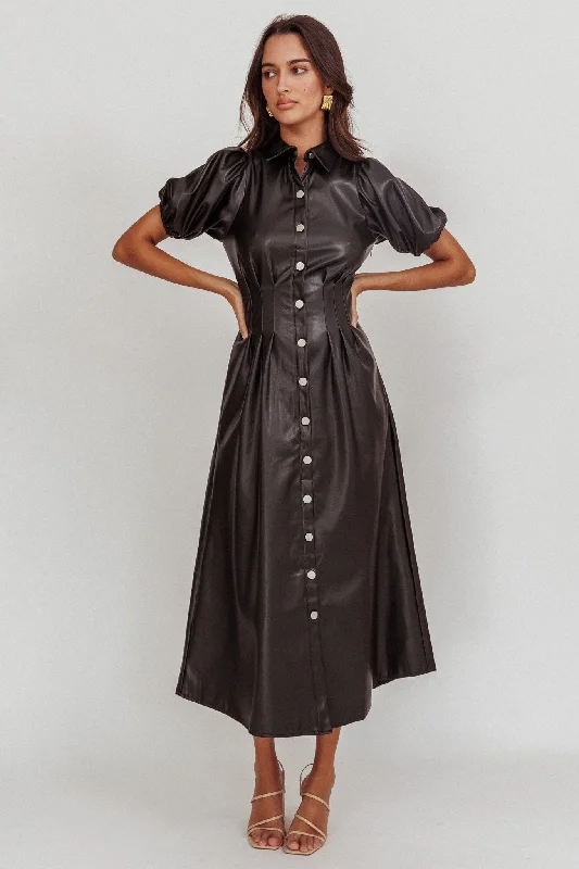 Zurich A-line Puff Sleeve Midi Dress Black Fashionista Favorites