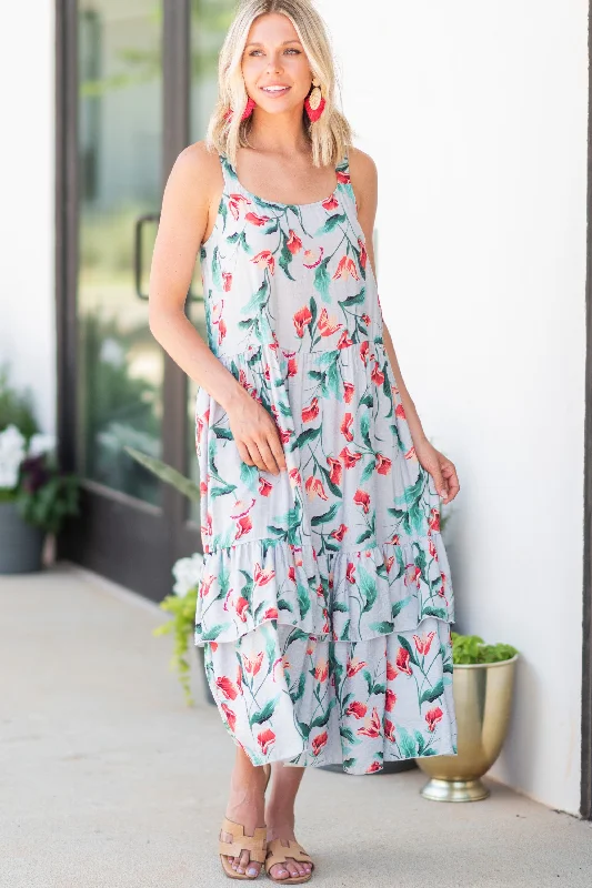 Thinking Of You Gray Ditsy Floral Midi Dress Best Sellers