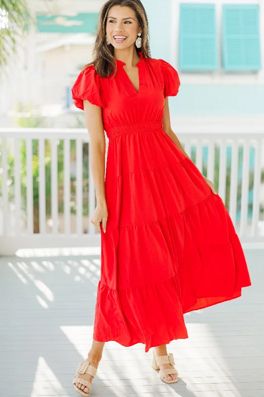 Coming Back For You Red Tiered Midi Dress Comfort First Women's Fashion