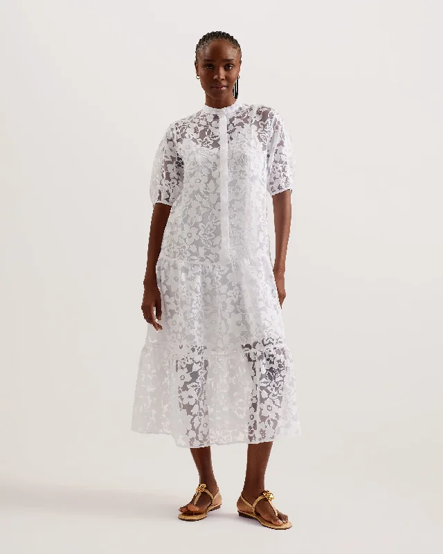 Claarey Tiered Button Through Midi Dress White Weekend Exclusive