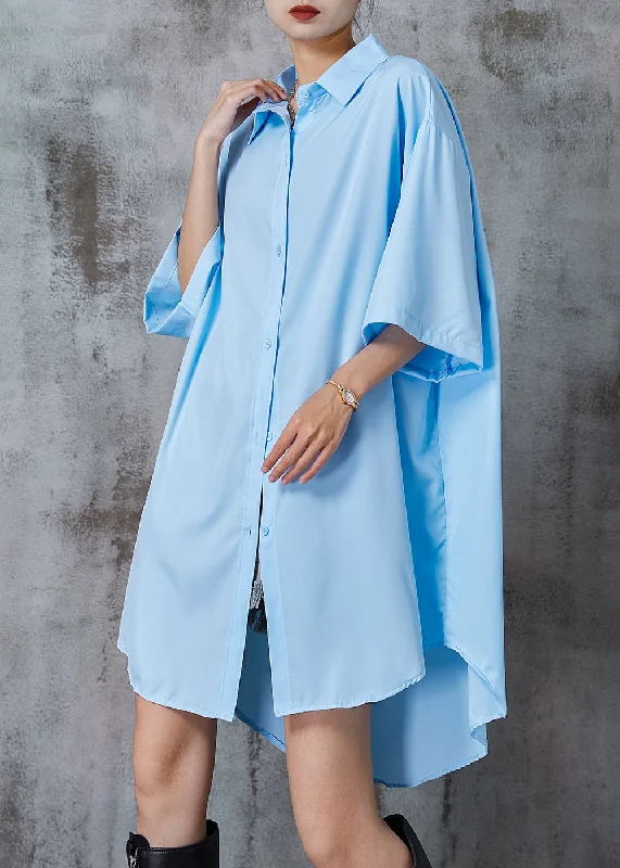 Fashion Blue Oversized Cotton Vacation Dresses Summer Clearance Sale, All Cheap