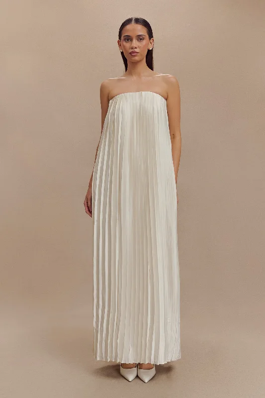 Myrah Plisse Strapless Maxi Dress - Ivory Fashion Essentials