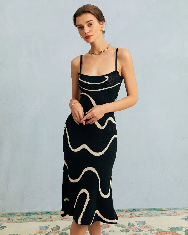 The Black Wave Mermaid Hem Knit Midi Dress Explore What's New