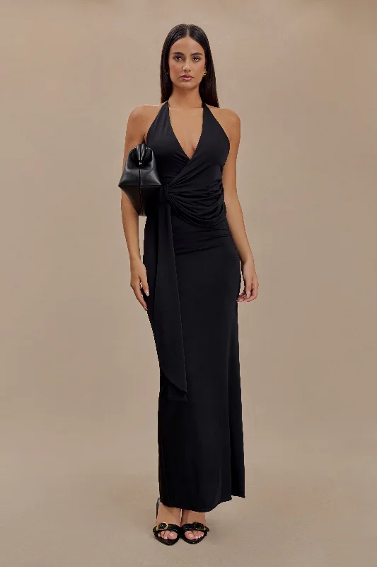 Tyla Draped Slinky Halter Maxi Dress - Black High End Women's Wear