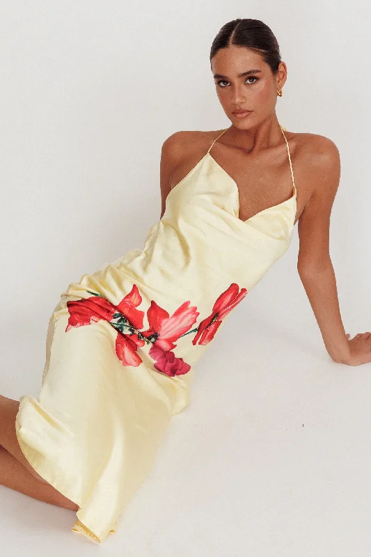 Seren Backless Cowl Neck Midi Dress Yellow Seize Bargains