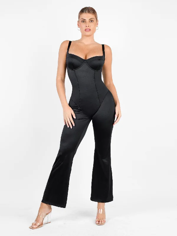 Shapewear Sculpting Shine Flare Leg Corset Jumpsuit Cottagecore Rustic Charm Style