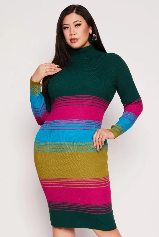 Plus Size Almost Famous Color Blocked Striped Sweater Dress Cool Prices