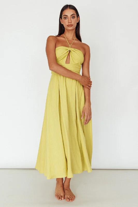 Maravilhosa Keyhole Halter Midi Dress Lime Special Offer