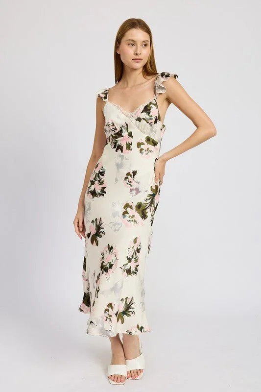 Flutter Strap Floral Midi Dress Budget Friendly