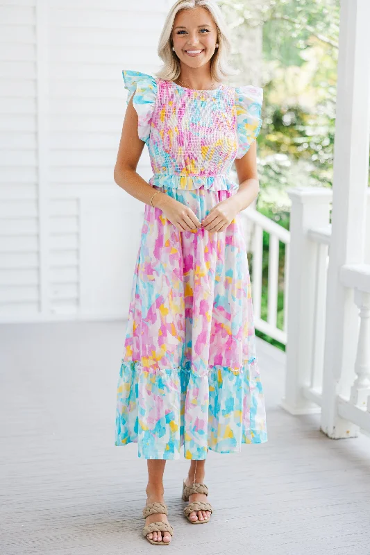 Face The Day Pink Abstract Maxi Dress Luxe Layering