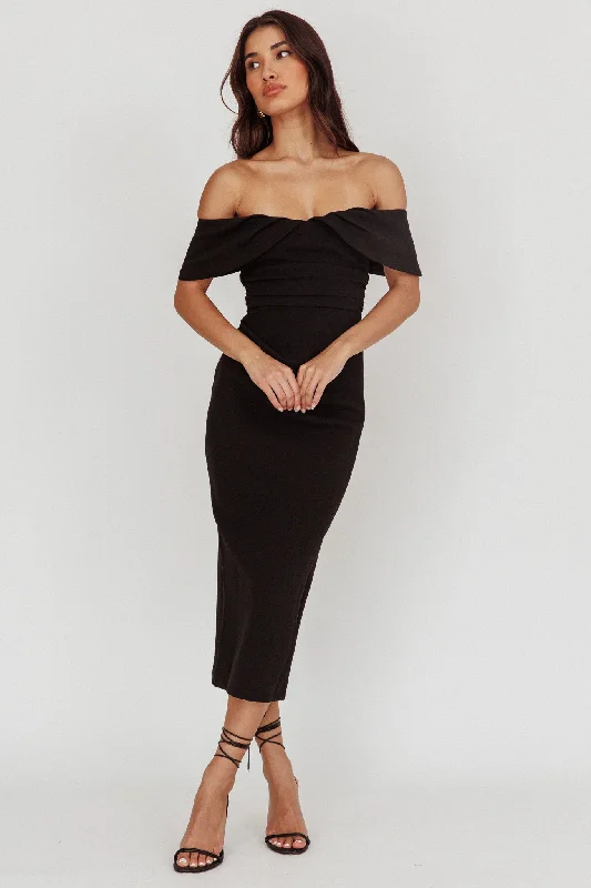 Lillianne Off-Shoulder Midi Dress Black Wardrobe Essentials