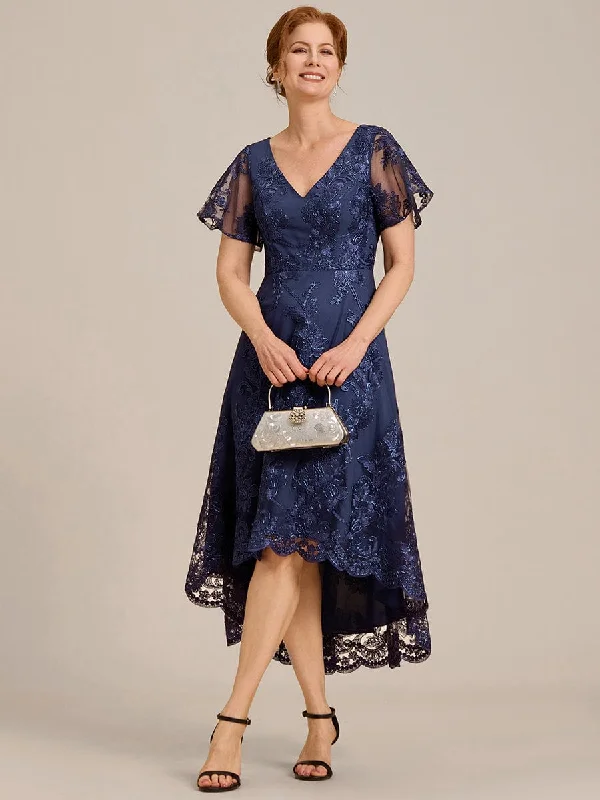 Bonnie | Embroidered Mesh Double V Neck Midi Mother of the Bride Dress Unbeatable Prices