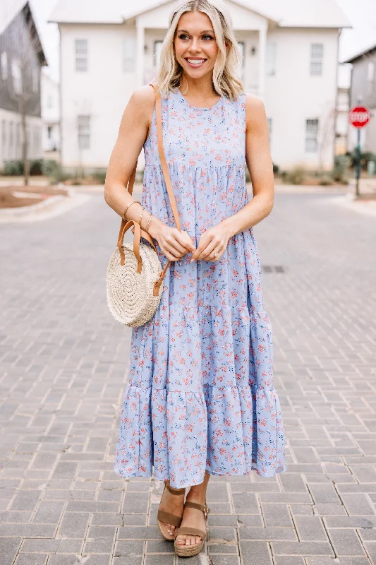 As A Matter Of Fact Blue Ditsy Floral Midi Dress Current Trends