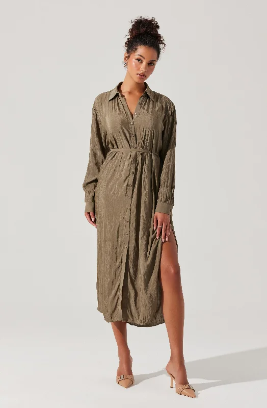 Belted Long Sleeve Shirt Dress Casual Chic