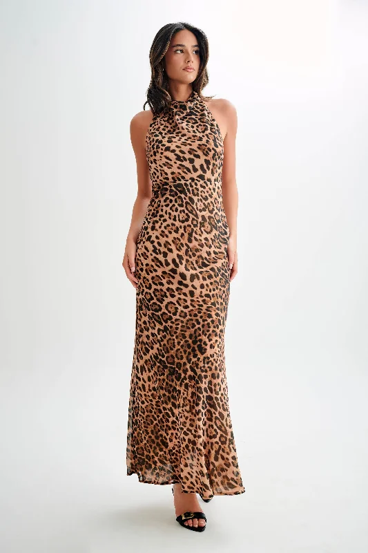 Estella Chiffon Cowl Maxi Dress - Leopard Print End Of Season Sale