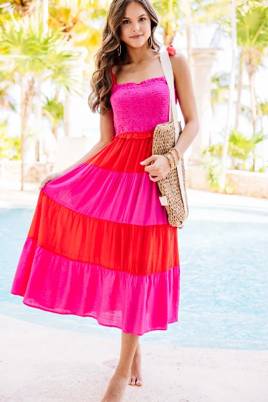 Dance With Me Fuchsia Pink Colorblock Midi Dress Trend Setting Threads