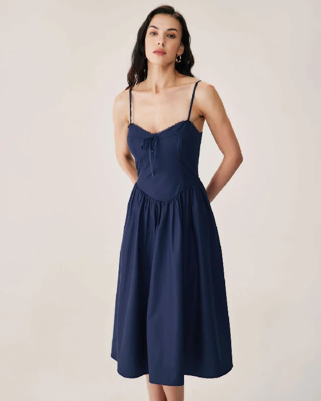 Navy Shirred Slip Midi Dress Limited - Time Bundle