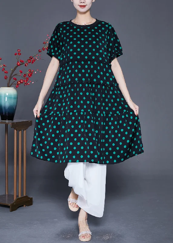 Art Black Ruffled Patchwork Circle Print Chiffon Holiday Dresses Summer Classic Women's Fashion