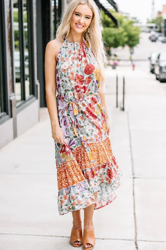 No Doubt Clay Orange Floral Midi Dress Mega Sales