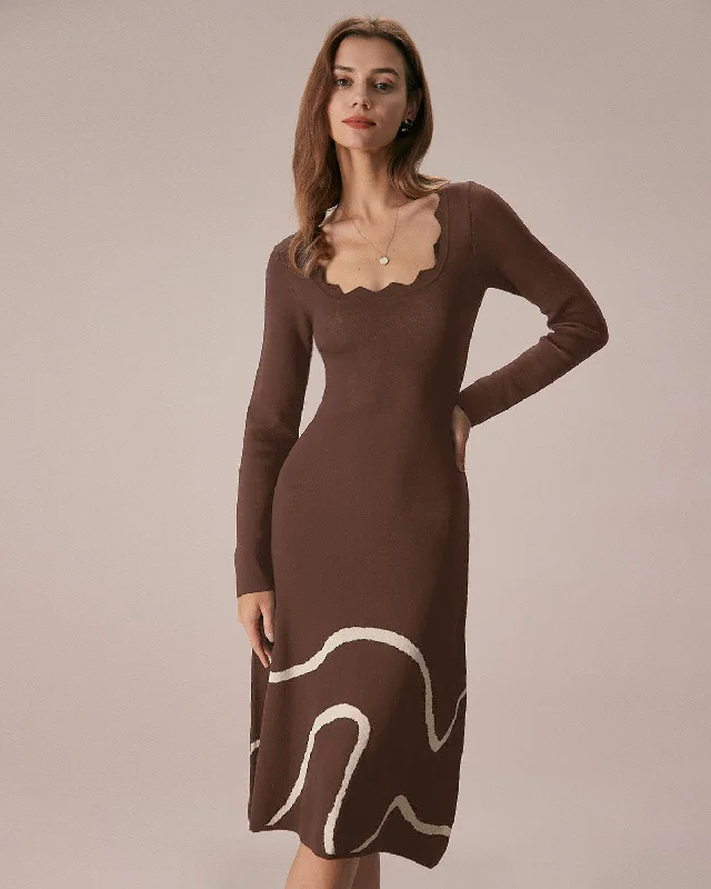 Coffee Wave Scalloped Sweater Midi Dress Update With Cottagecore Styles