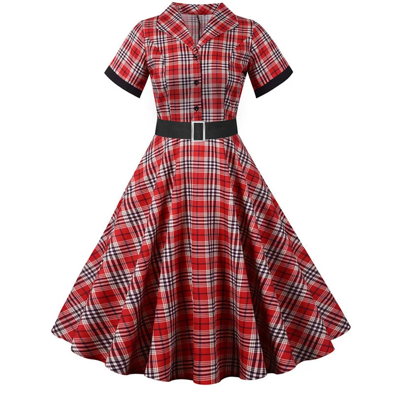 BerriesJam - Notched Collar Plaid Print CozySlim Party Dress Grab Romantic Date - Night Styles Now