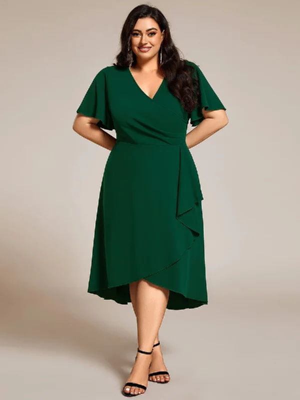 Plus Size High-Stretch V-neck Midi Wedding Guest Dress Athleisure Wear Special Offer