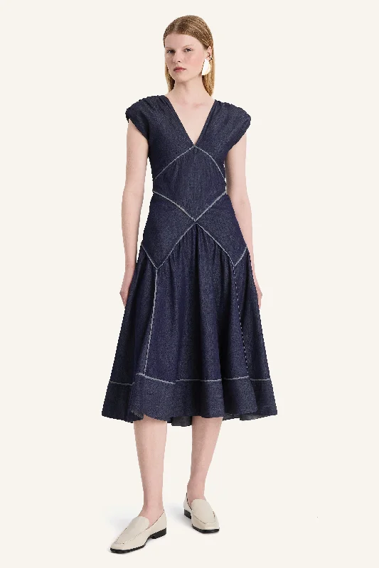 Skane Dress in Dark Denim Romantic Date - Night Ensemble