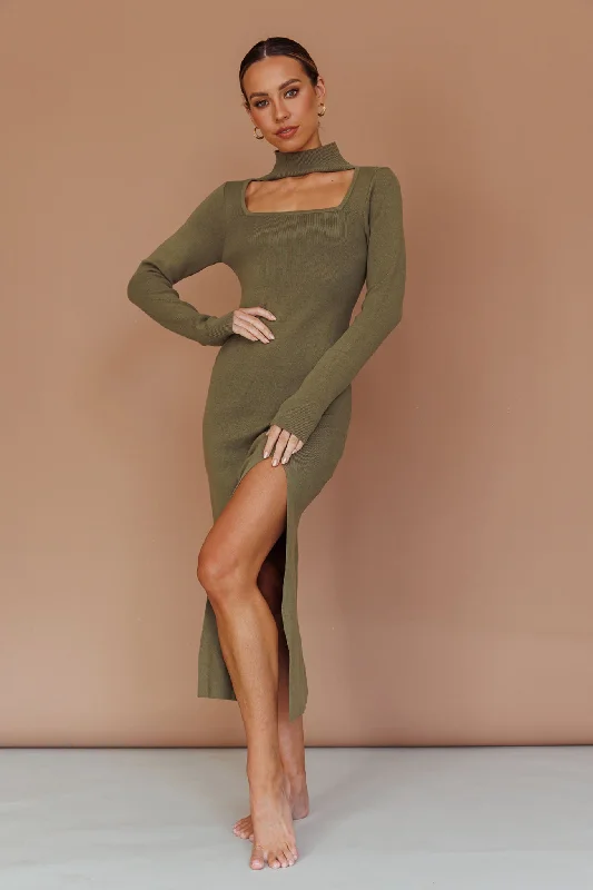 Get Acquainted Cut-Out Bust Midi Dress Olive Must Haves