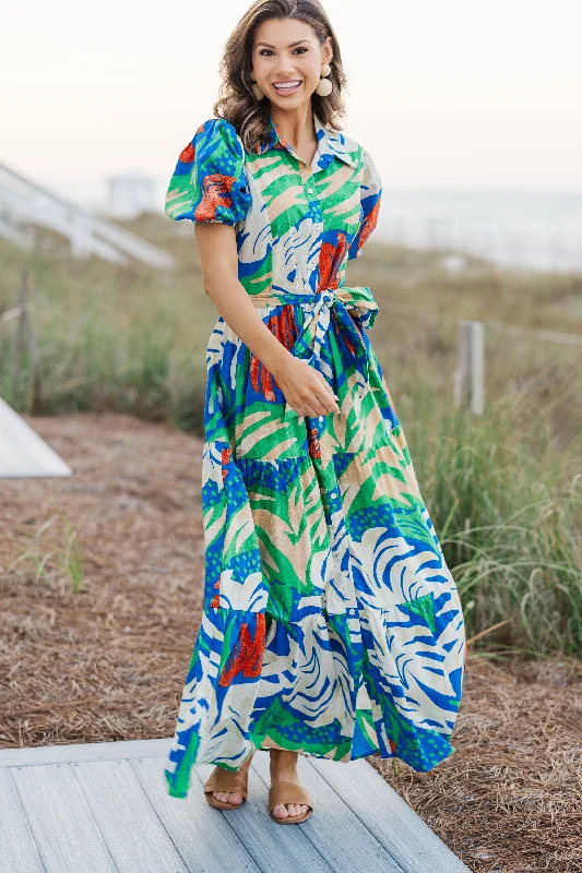 Ready For The Sun Royal Blue Tropical Maxi Dress Athleisure Wear Special Offer