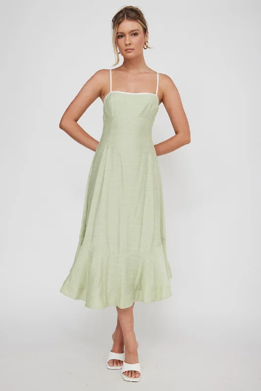 Noni Cami Strap Swing Midi Dress Pistachio Trendy Attire For Her