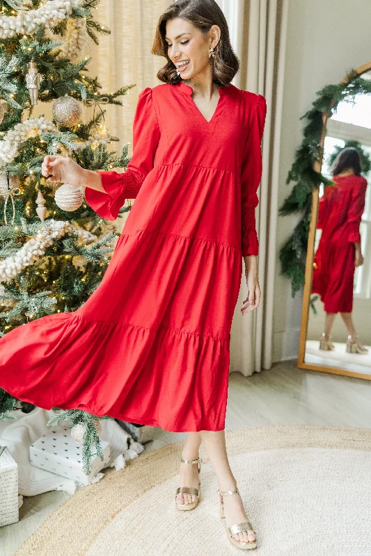 What A Surprise Red Ruffled Midi Dress Hot Sale