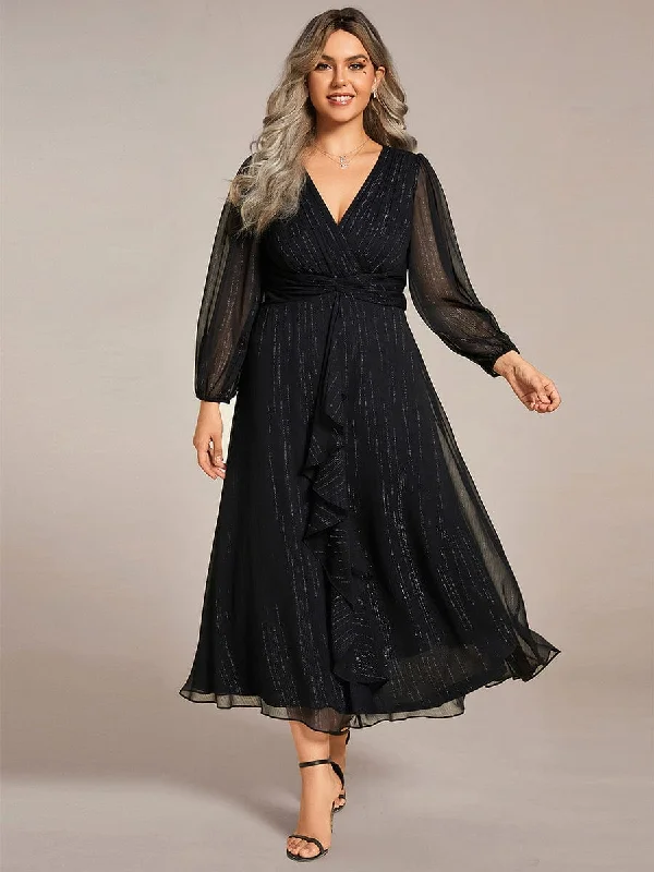 Plus Size Twist Knot Louts Leaf Long Sleeve A-Line Evening Dress Athleisure Wear Special Offer