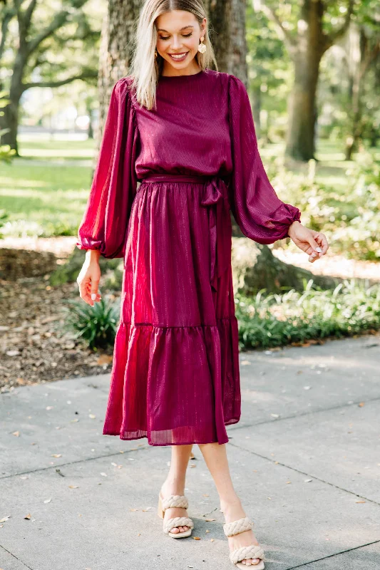 Have Some Fun Burgundy Red Midi Dress Trendy Urban Attire