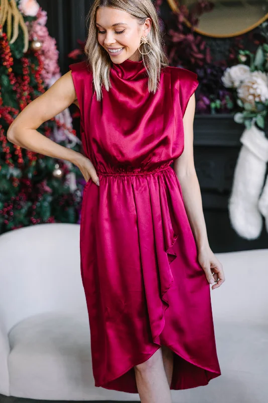 All Eyes On You Ruby Red Satin Midi Dress End Of Season Sale