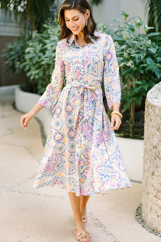 Make Me Feel Joy Multi Color Paisley Midi Dress Limited Time