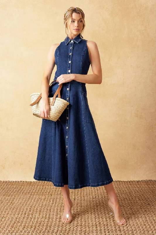 TIME FOR SOMETHING DENIM MIDI DRESS Limited Time Offers